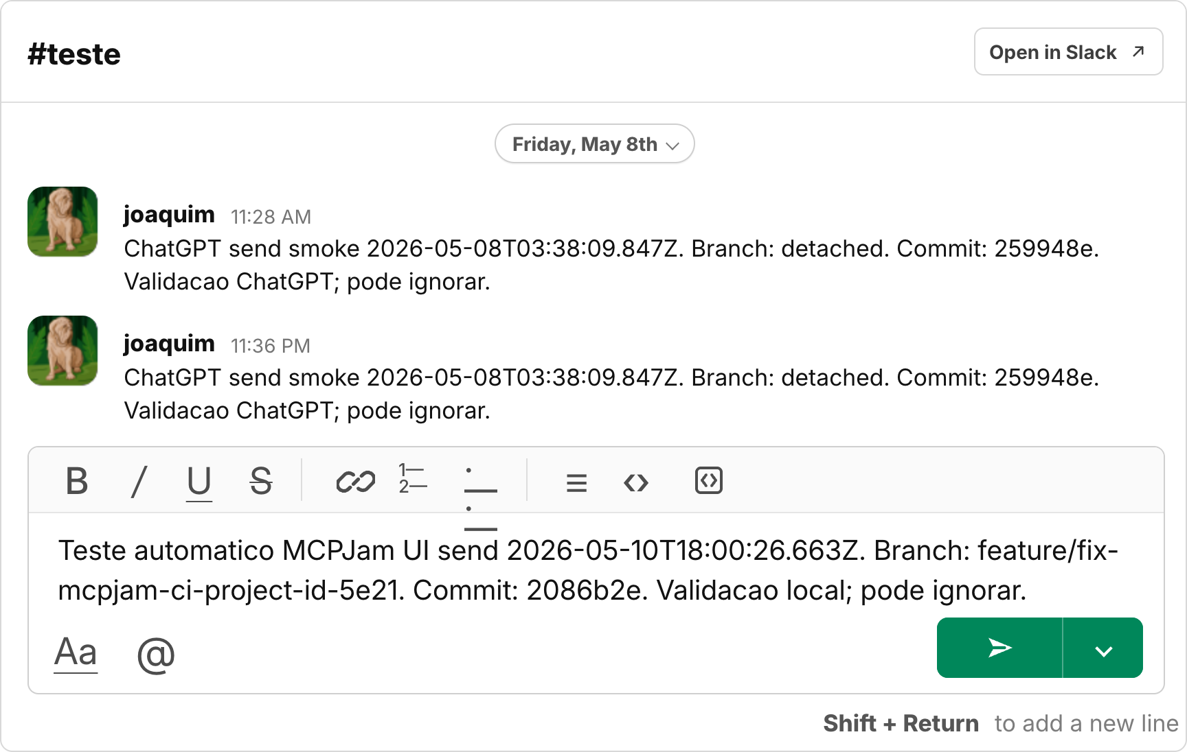 Slack Preview MCP app widget in channel context